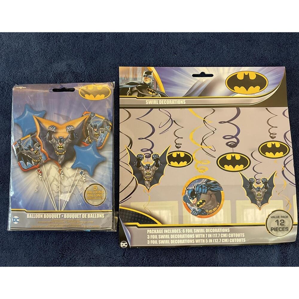 Batman Foil Balloons 5 Swirl Hanging Decorations Party Birthday Marvel